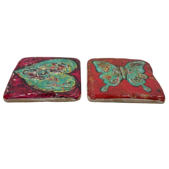 Handcrafted Coaster Set Whimsical 4"x4" Emily Little - Little e Studio W Holder - Picture 12 of 14
